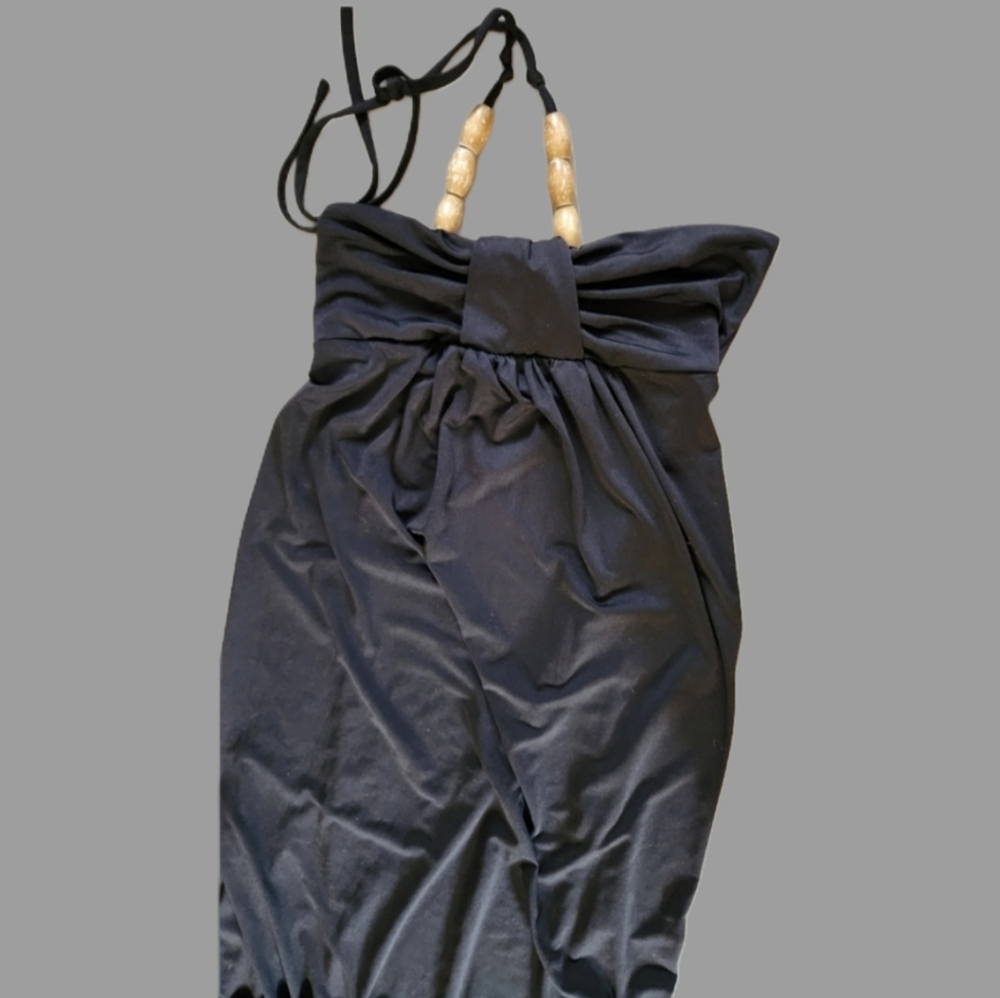 Impress Halter Maxi Dress Small Wooden Beads Black‎